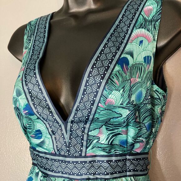 H&M Blue and Green Peacock Silky Sundress - Picture 3 of 7
